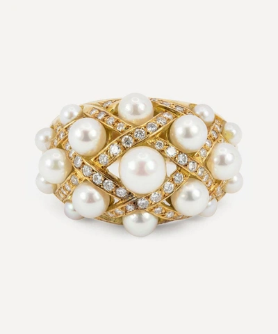 Kojis 18ct Gold Pearl And Diamond Criss-cross Ring