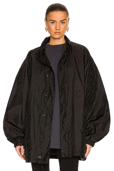 Balenciaga Logo Jacquard Oversized Raincoat In Black