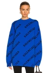 Balenciaga Wool Allover Logo Sweater Blue And Black In Blue & Black