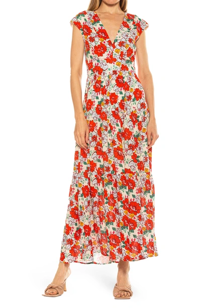 Alexia Admor Summer V-neck Tiered Maxi Dress In Poppy Floral