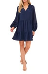 Cece Clip Dot Ruffle Long Sleeve Shift Dress In Classic Navy
