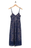 Nsr Crochet Stretch Lace Midi Dress In Navy