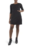 Nina Leonard Crew Neck 3/4 Length Sleeve Swing Dress In Black