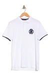 Roberto Cavalli Crest Logo Cotton Polo In White Navy