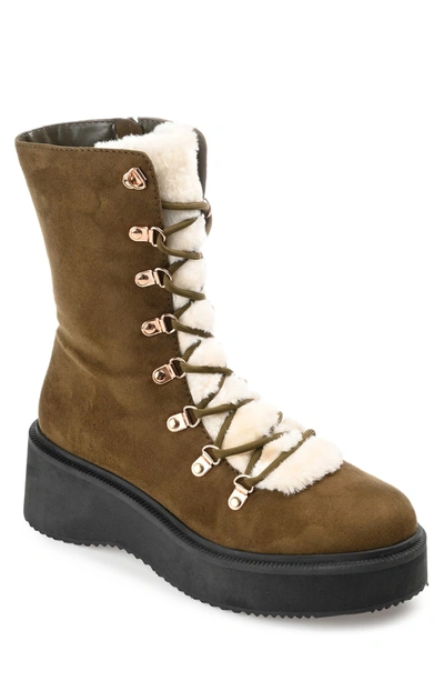 Journee Collection Kannon Faux Fur Trim Tru Comfort Foam Bootie In Olive