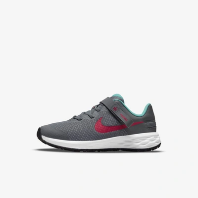 Nike Revolution 6 Flyease Little Kids' Easy On/off Shoes In Smoke Grey,washed Teal,siren Red