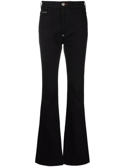 Philipp Plein Crystal-trimmed Flared Tuxedo Trousers In Black