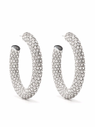 Amina Muaddi Medium Crystal-embellished Hoop Earrings In Silver