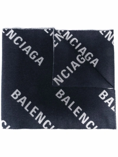 Balenciaga Logo-print Wool Scarf In Black