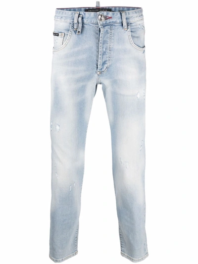 Philipp Plein Skinny-cut Washed Jeans In Blue
