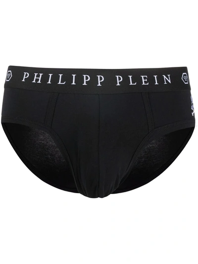 Philipp Plein Embroidered-skull Briefs In Black