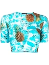 Philipp Plein Pineapple Skies Short-sleeve Cropped T-shirt In Blue