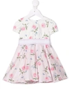 Monnalisa Rose-print Flared Midi Dres In Pink