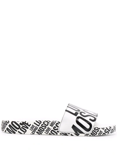 Love Moschino Logo-print Flat Slides In Black