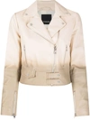 Pinko Nappa Leather Biker Jacket In Beige