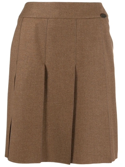 Pre-owned Chanel 1999 High-waisted Pleated Miniskirt In Brown