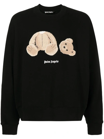 Palm Angels Bear Motif Crew-neck Sweatshirt In Nero