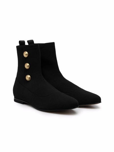 Balmain Teen Button-embellished Ankle Boots In Black