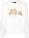 Palm Angels Oversized Sweatshirt With Bear Print In Beige