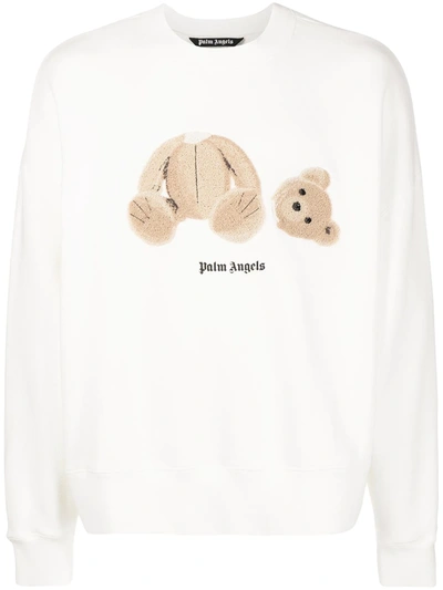 Palm Angels Oversized Sweatshirt With Bear Print In Beige