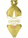 Noire Swimwear Lattice-strap Halterneck Swimsuit In Yellow