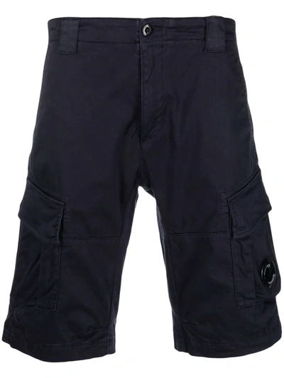 C.p. Company Lens-detail Cotton Cargo Shorts In Total Eclipse