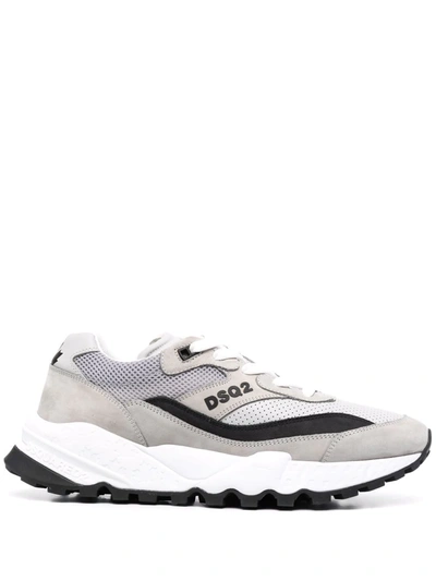 Dsquared2 Grey Canvas And Suede Trainers In White