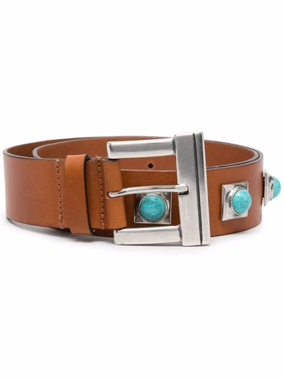 Etro Leather Stone Belt In Brown