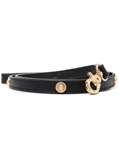 Versace Medusa-stud Leather Pet Leash In Black