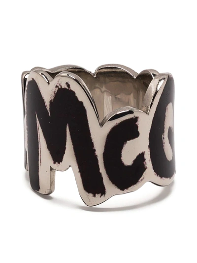 Alexander Mcqueen Mcqueen Graffiti Cut-out Ring In Silver