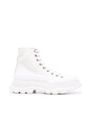 Alexander Mcqueen Logo Tread Slick Ankle Boots In White Silver