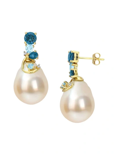 Saks Fifth Avenue Women's 14k Yellow Gold, Pearl, Blue Topaz & Diamond Drop Earrings