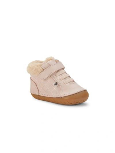 Old Soles Baby's & Kid's Flake Faux Fur-trim Leather Sneaker Booties In Powder Pink