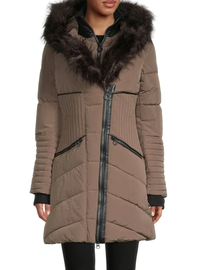 Noize Outerwear Co. Faux Fur-trim Hooded Parka In Mocha