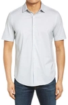 BUGATCHI TECH SLUB KNIT SHORT SLEEVE STRETCH COTTON BUTTON-UP SHIRT