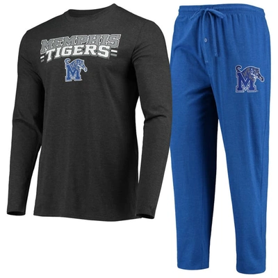 Concepts Sport Men's  Royal, Heathered Charcoal Distressed Memphis Tigers Meter Long Sleeve T-shirt A In Royal,heathered Charcoal