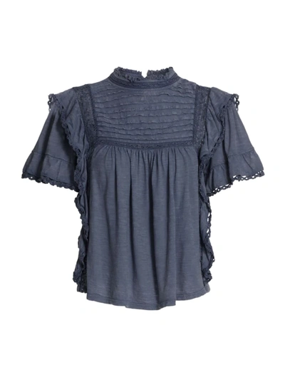 Free People Le Femme Chambray Top In Even Tide