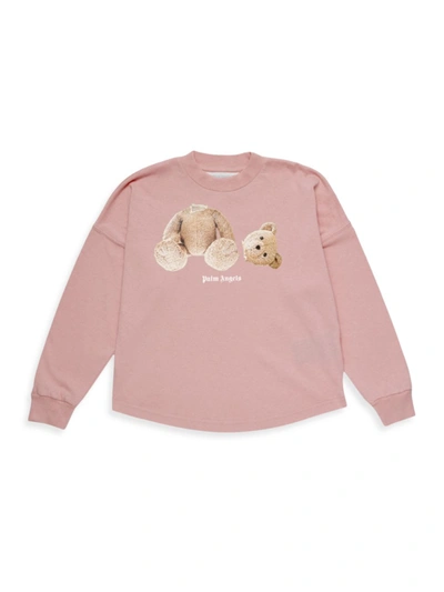 Palm Angels Kids' Little Girl's & Girl's Long-sleeve Logo Bear Tee In Brown Pink