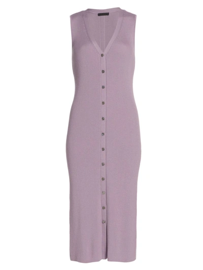 Atm Anthony Thomas Melillo Sleeveless Button-front Ribbed Wool Midi Dress In Lilac