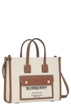 Burberry Mini Freya Tote Bag With Horseferry Print And Leather Accents In Natural/ Tan