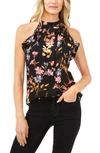 Cece Tie Neck Ruffle Sleeveless Blouse In Rich Black