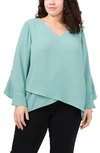 VINCE CAMUTO FLUTTER SLEEVE CROSSOVER GEORGETTE TUNIC TOP