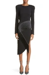 Attico Panelled Long-sleeved Midi Dress In Black