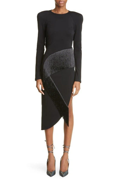 Attico Panelled Long-sleeved Midi Dress In Black