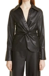 Cinq À Sept Mckenna Faux Leather Knot Front Blouse In Black