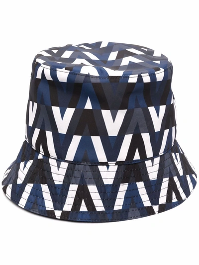 Valentino Garavani Reversible Blue Optical Bucket Hat In Black