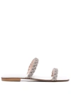 Stuart Weitzman Addison Jewelled Flat Sandals In White