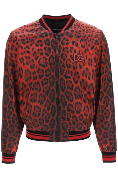 Dolce & Gabbana Leopard-print Nylon Jacket With Patch In Red,black
