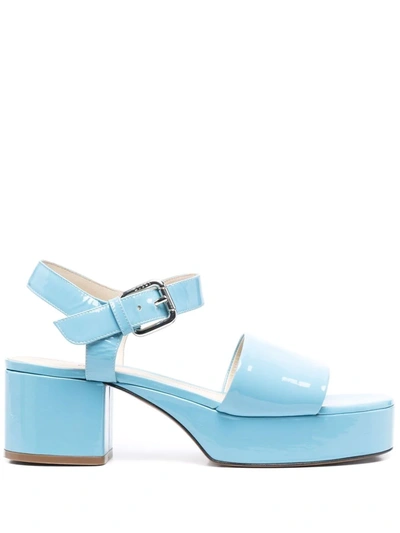 Marni Patent-leather Block-heel Sandals In Blue