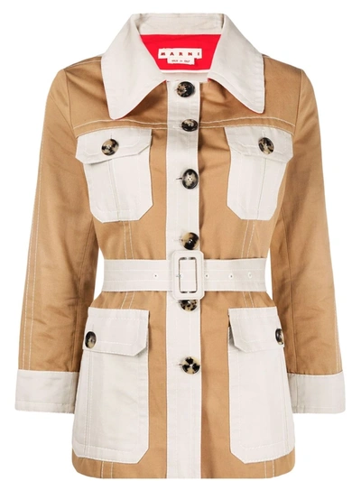 Marni Bi-colored Organic Cotton-lin Safari Jacket In Brown